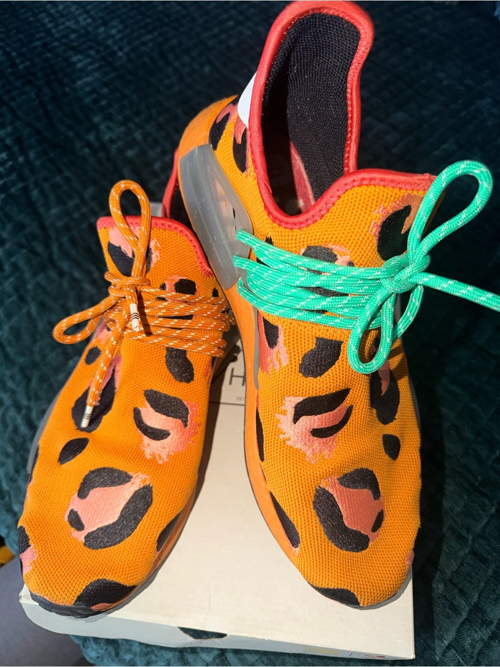 adidas Orange Leopard Print Men's Sneakers with Teal & Orange Laces